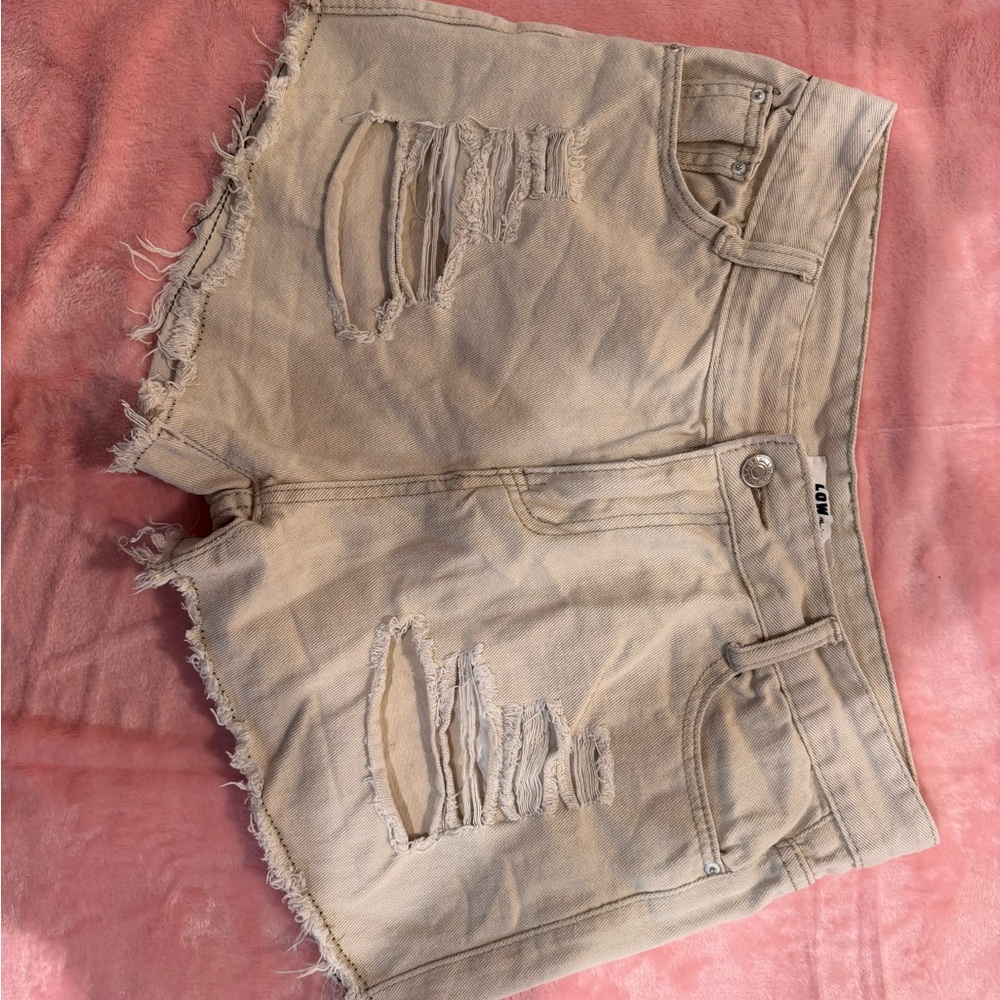 Cello Cream Jean Shorts Distressed Frayed Hem